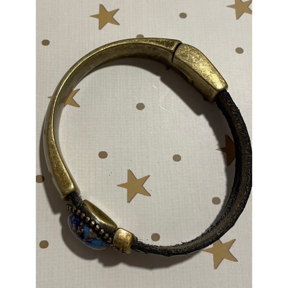 Brass and leather Bracelet with stone - Picture 2 of 7